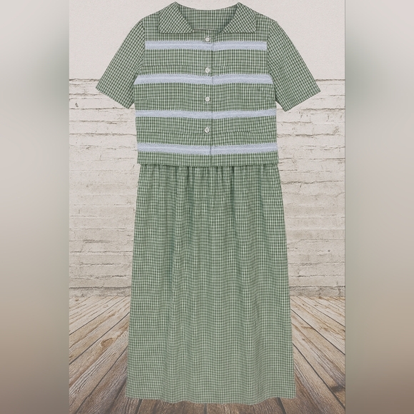Vintage Plaza‎ South Green Gingham Midi Dress Shoulder Pads Size 12 - Picture 2 of 5